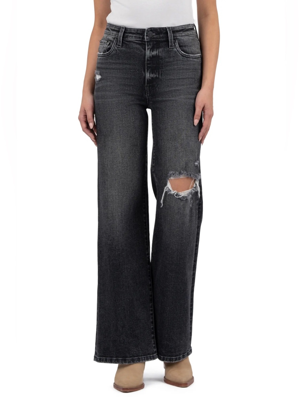 Kut From The Kloth - Distressed Charcoal Wide Leg Jeans
